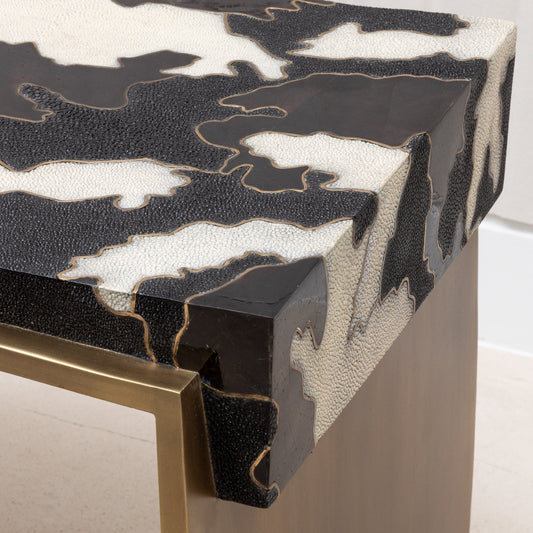 Camo Stool in Black/Cream Shagreen and Shell Pattern with Brass by R&Y Augousti