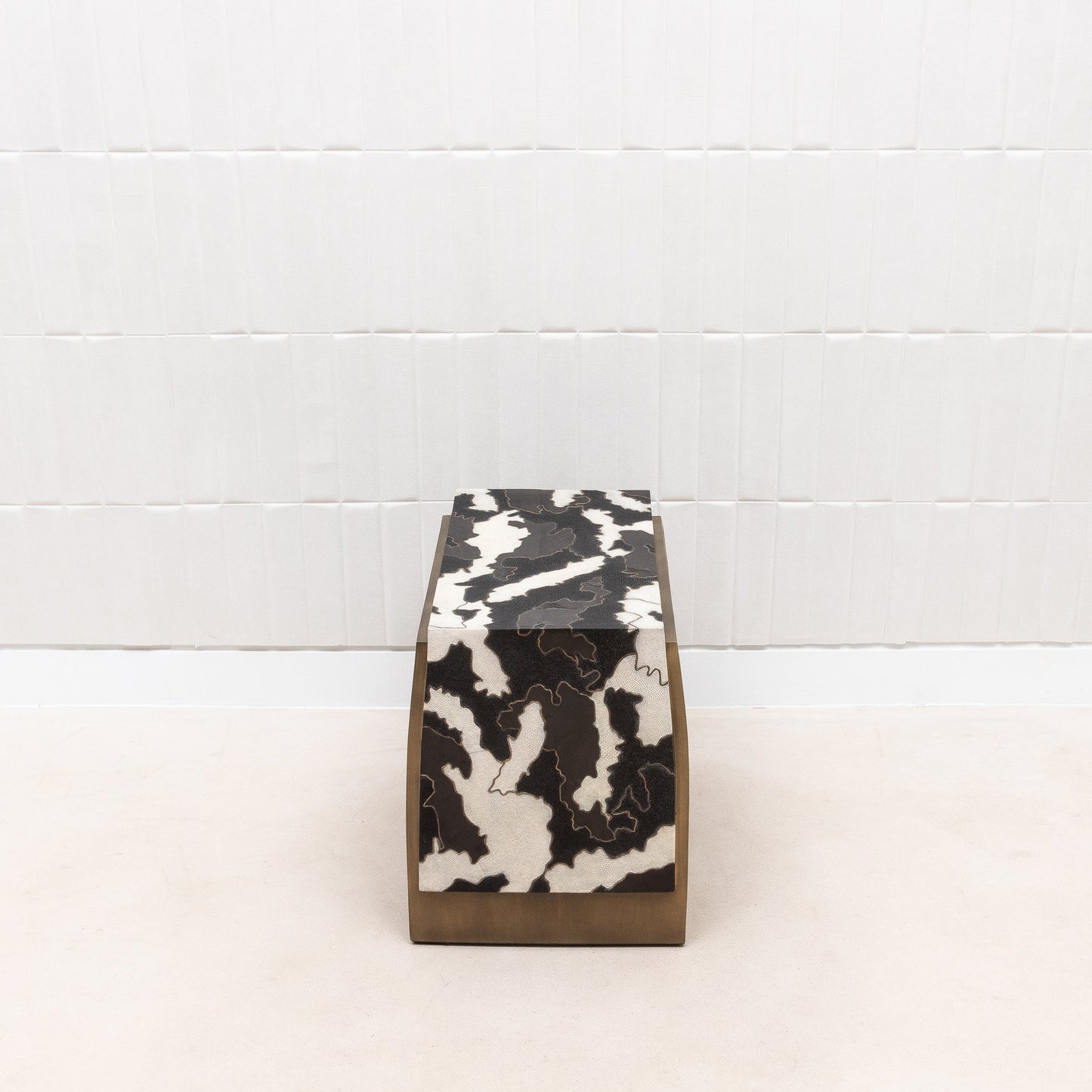 Camo Stool in Black/Cream Shagreen and Shell Pattern with Brass by R&Y Augousti