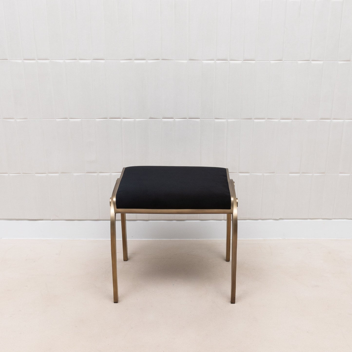 Black Velvet Upholstered Stool with Brass by R&Y Augousti
