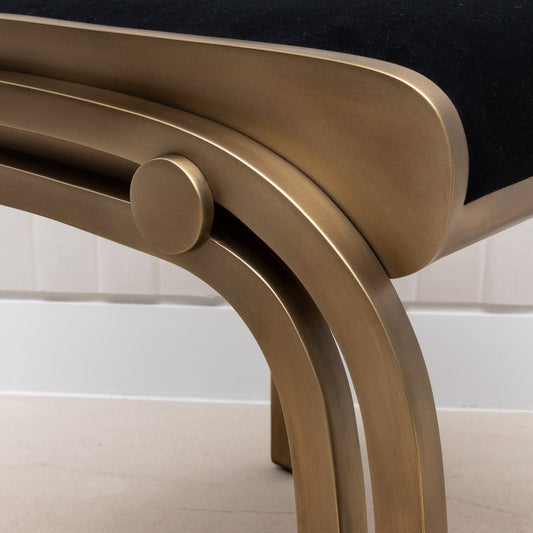 Black Velvet Upholstered Stool with Brass by R&Y Augousti