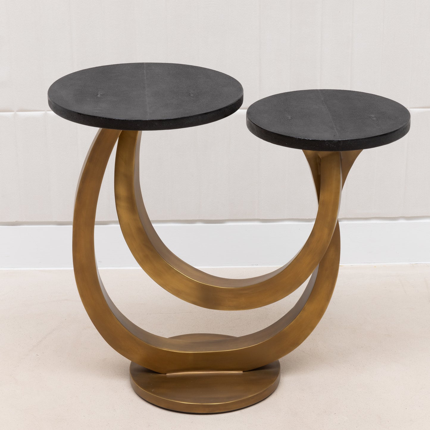Side Table in Black Shagreen and Bronze Patina Brass by Kifu Paris