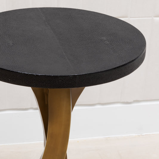 Side Table in Black Shagreen and Bronze Patina Brass by Kifu Paris