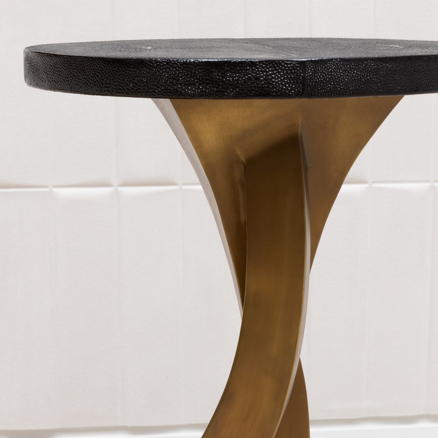 Side Table in Black Shagreen and Bronze Patina Brass by Kifu Paris