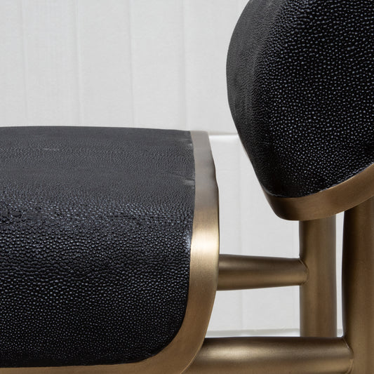 Bench in Black Shagreen with Bronze Patina Brass by Kifu Paris