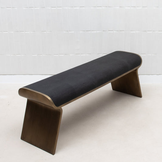 Dandy Bench in Black Shagreen with Brass by Kifu Paris
