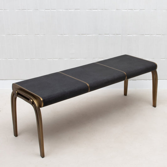 Victoria Bench in Black Shagreen with Brass by R&Y Augousti