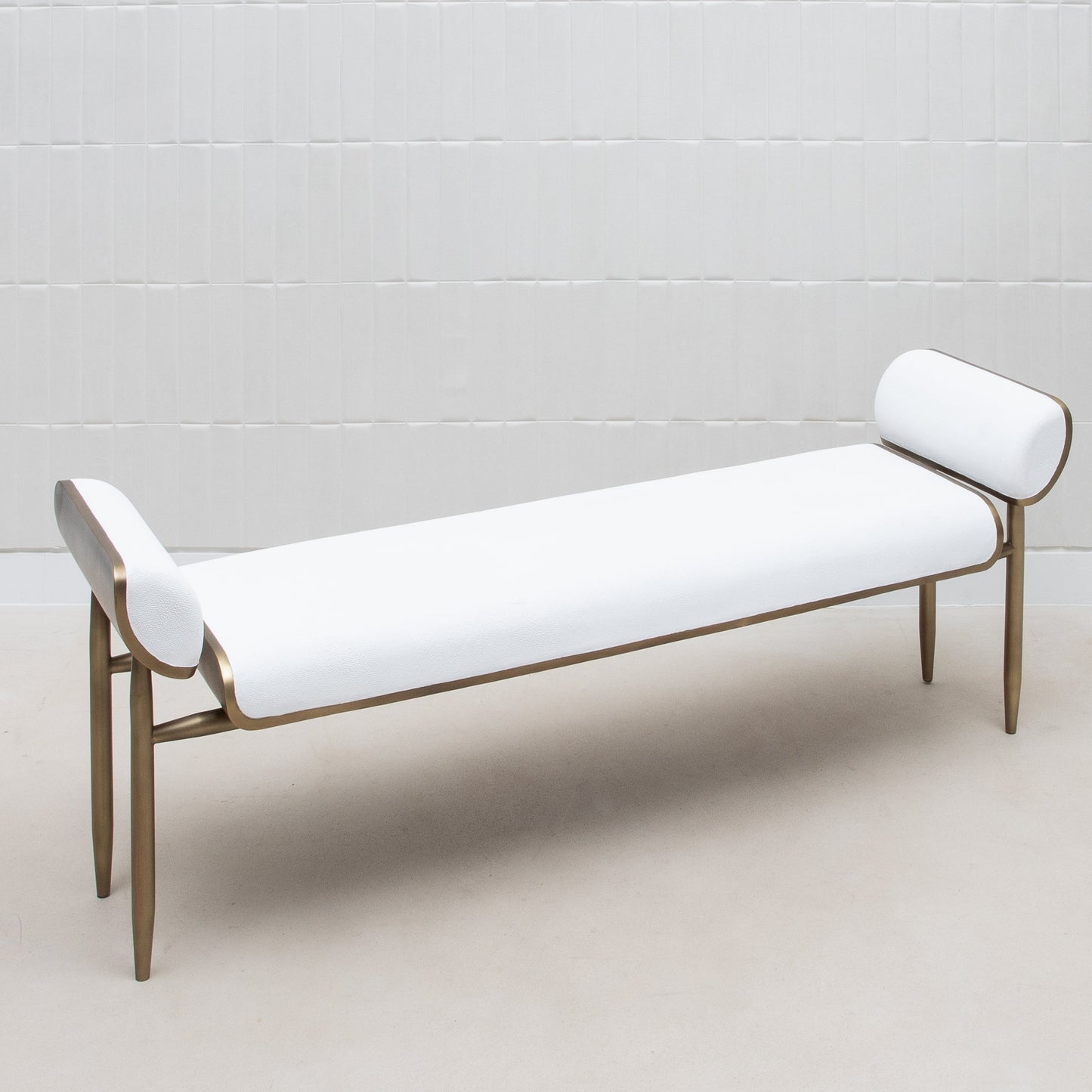 Dandy Day Bench in White Shagreen with Brass by Kifu Paris