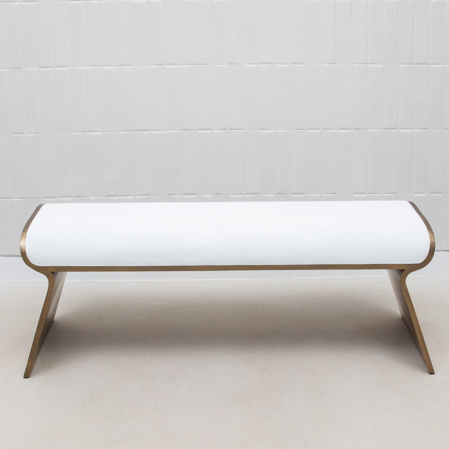 Dandy Bench in White Shagreen with Brass by Kifu Paris