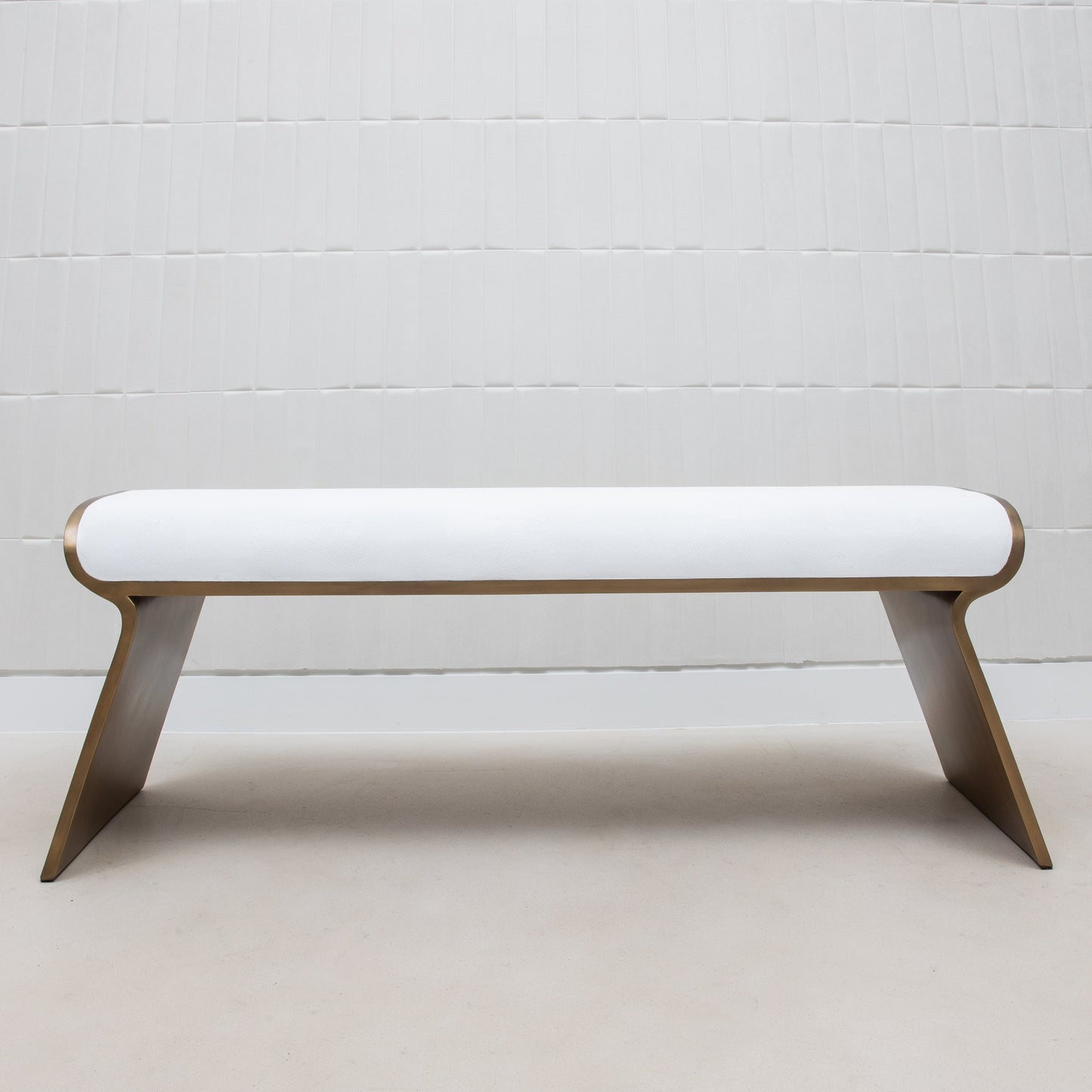 Dandy Bench in White Shagreen with Brass by Kifu Paris