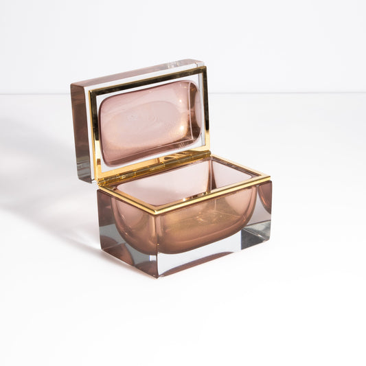Murano Box with Brass Fittings in Amethyst 24-Karat Gold Flecks