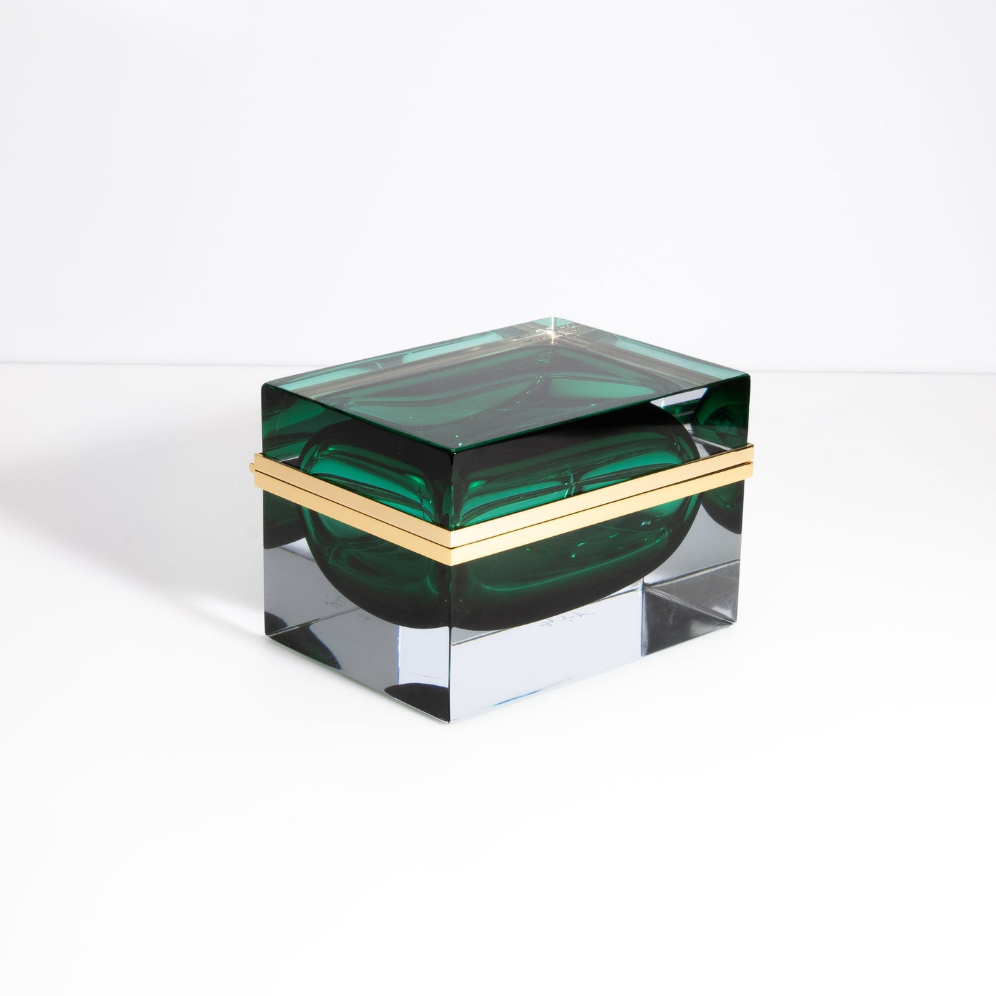 Murano Box with Brass Fittings in Emerald Green