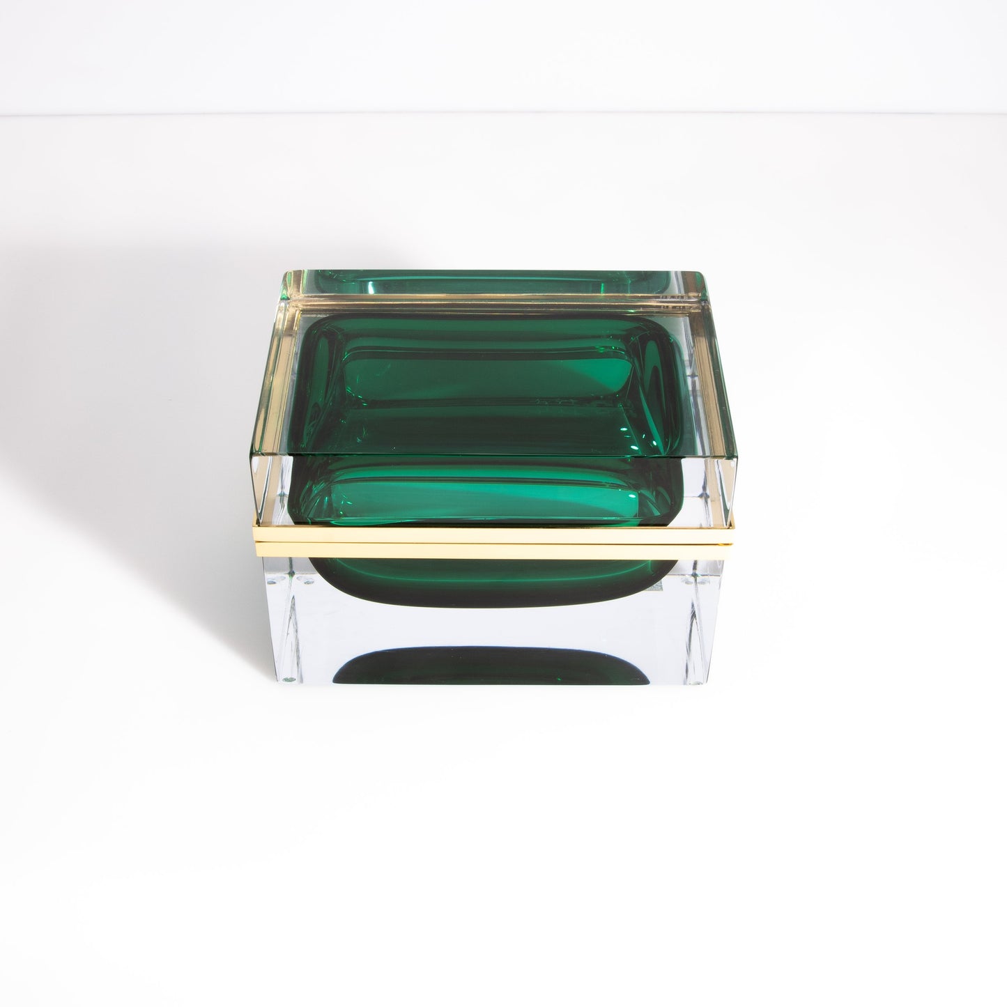 Murano Box with Brass Fittings in Emerald Green