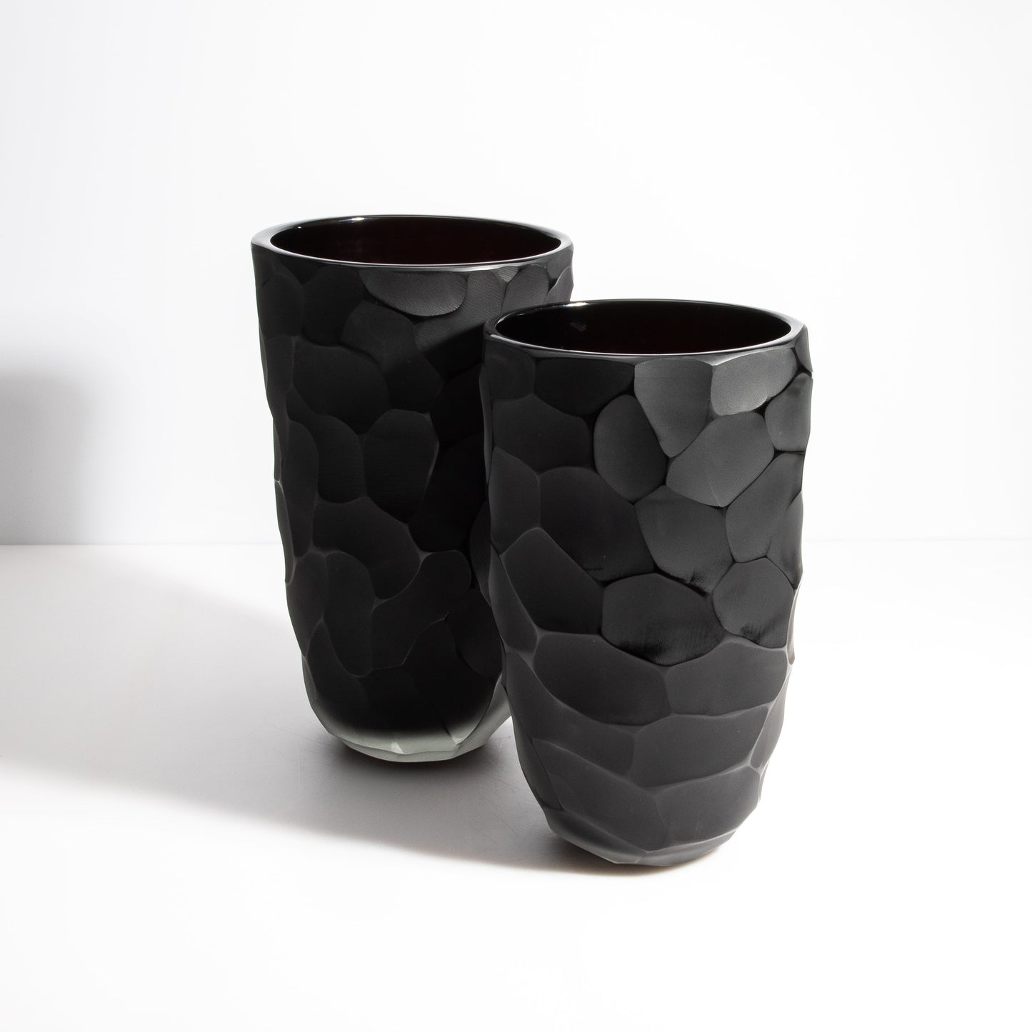 Set of 2 Murano Moon Vases in Jet Black