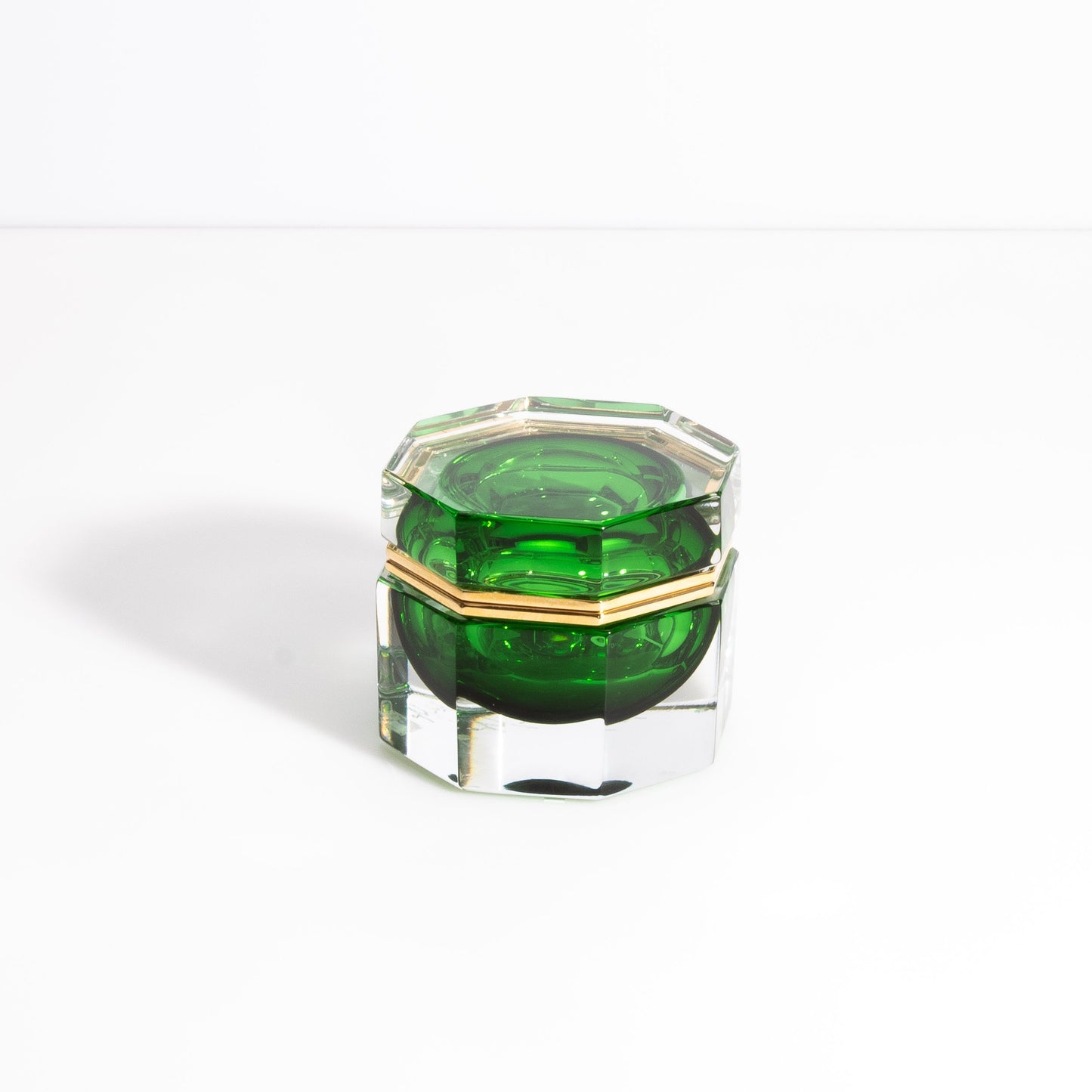 Murano Box Octagonal with Brass Fittings in Emerald Green