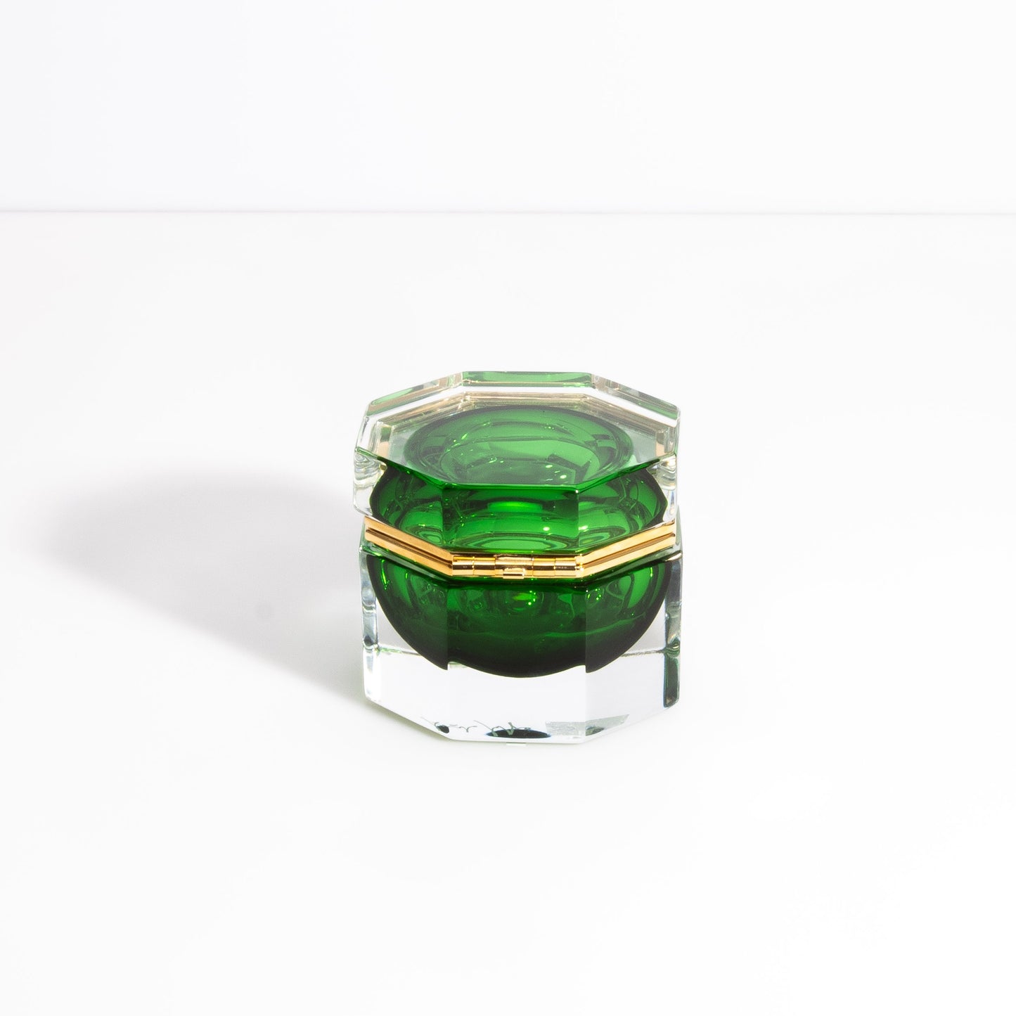 Murano Box Octagonal with Brass Fittings in Emerald Green