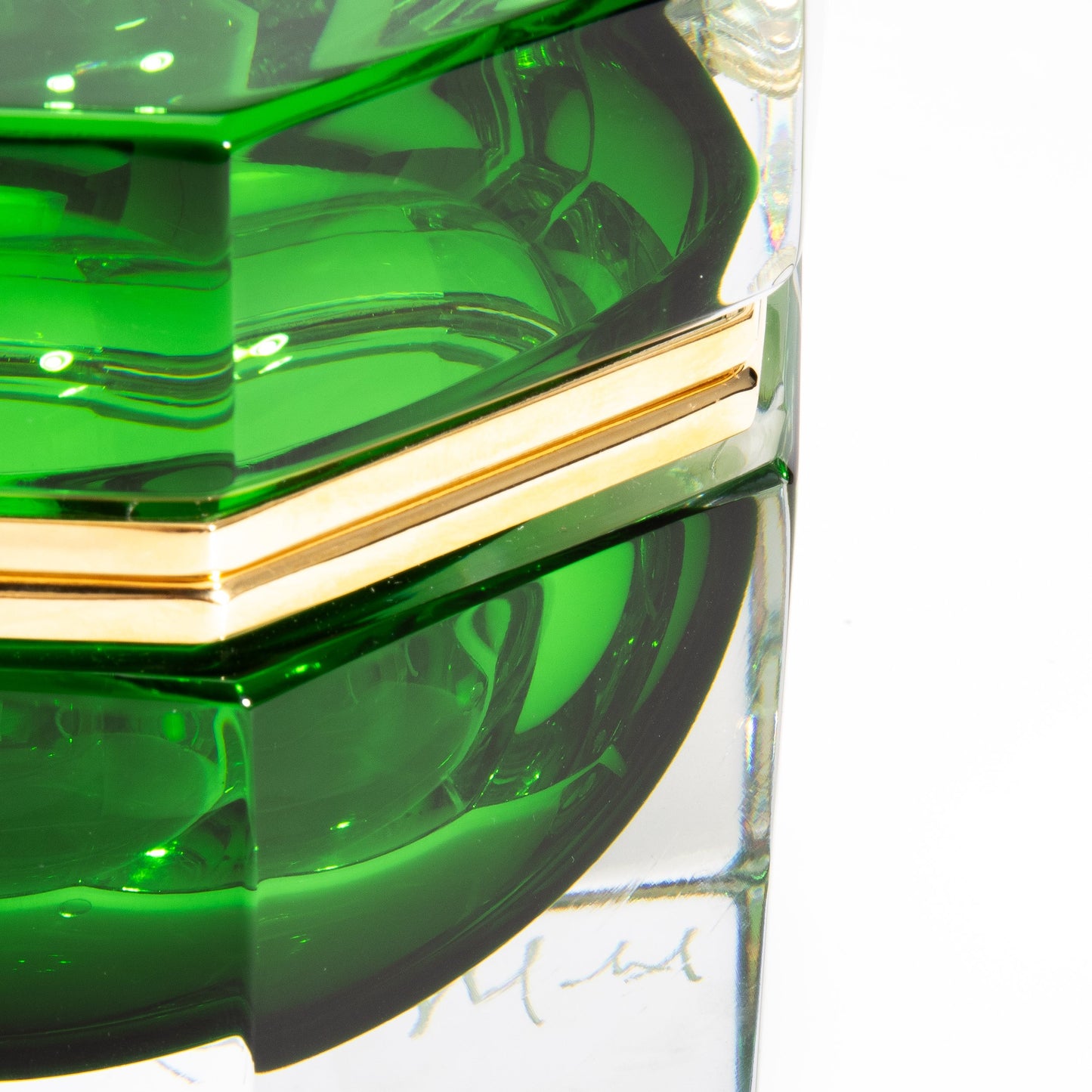 Murano Box Octagonal with Brass Fittings in Emerald Green