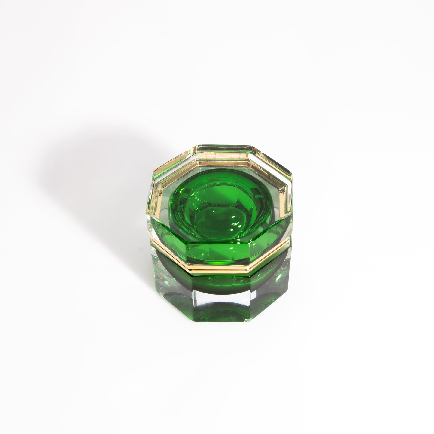 Murano Box Octagonal with Brass Fittings in Emerald Green