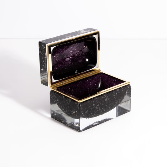 Murano Box with Bubbles and Brass Fittings in Black