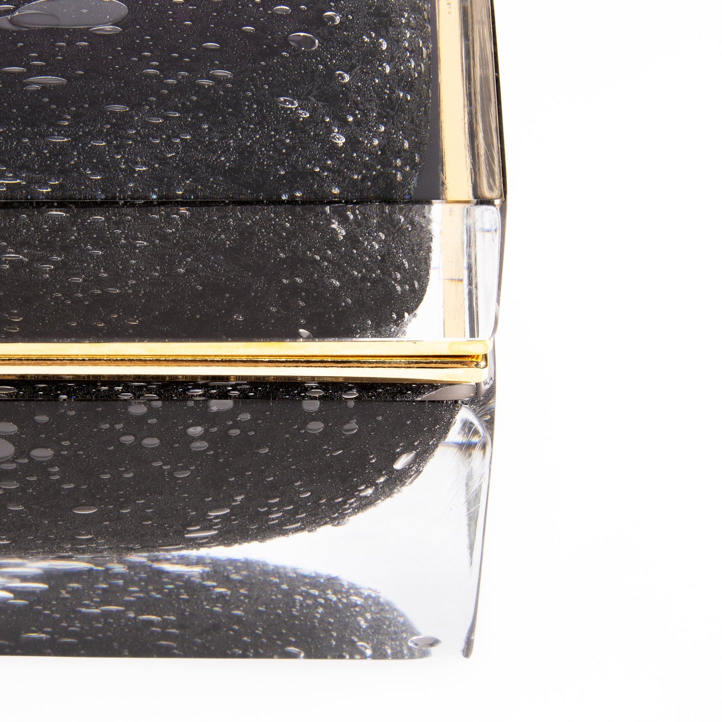 Murano Box with Bubbles and Brass Fittings in Black