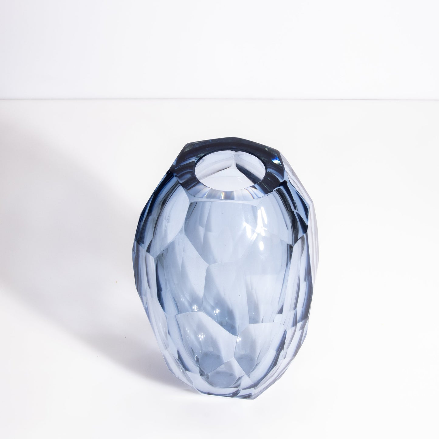 Set of 3 Murano Faceted Barrel Vases in Aquamarine