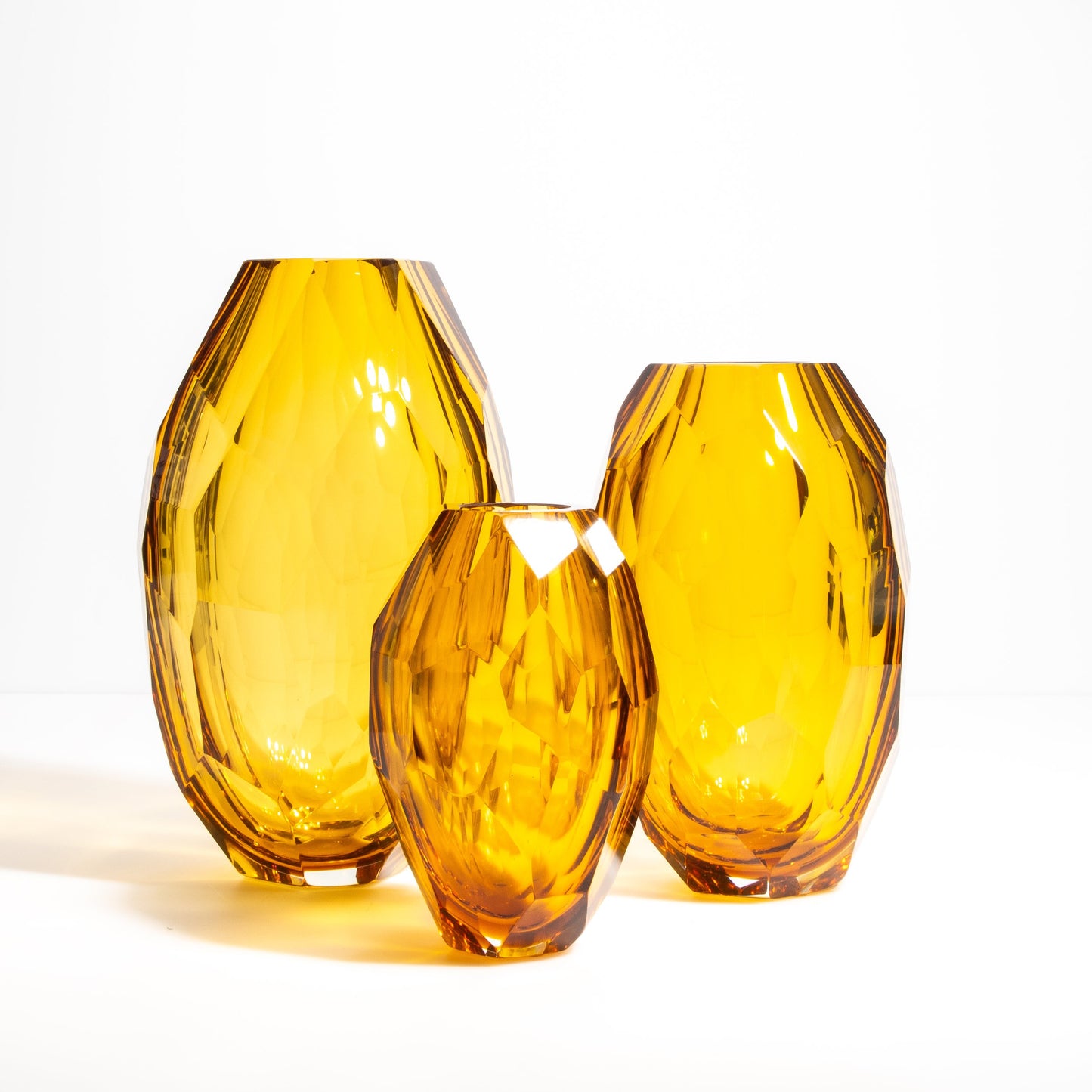 Set of 3 Murano Faceted Vases in Amber