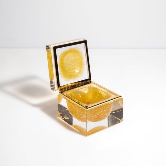 Murano Box with Bubbles and Brass Fittings in Amber