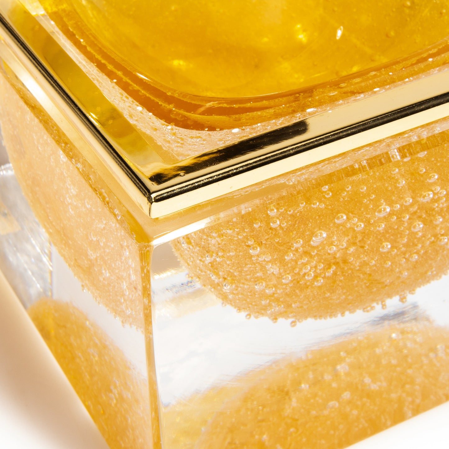 Murano Box with Bubbles and Brass Fittings in Amber