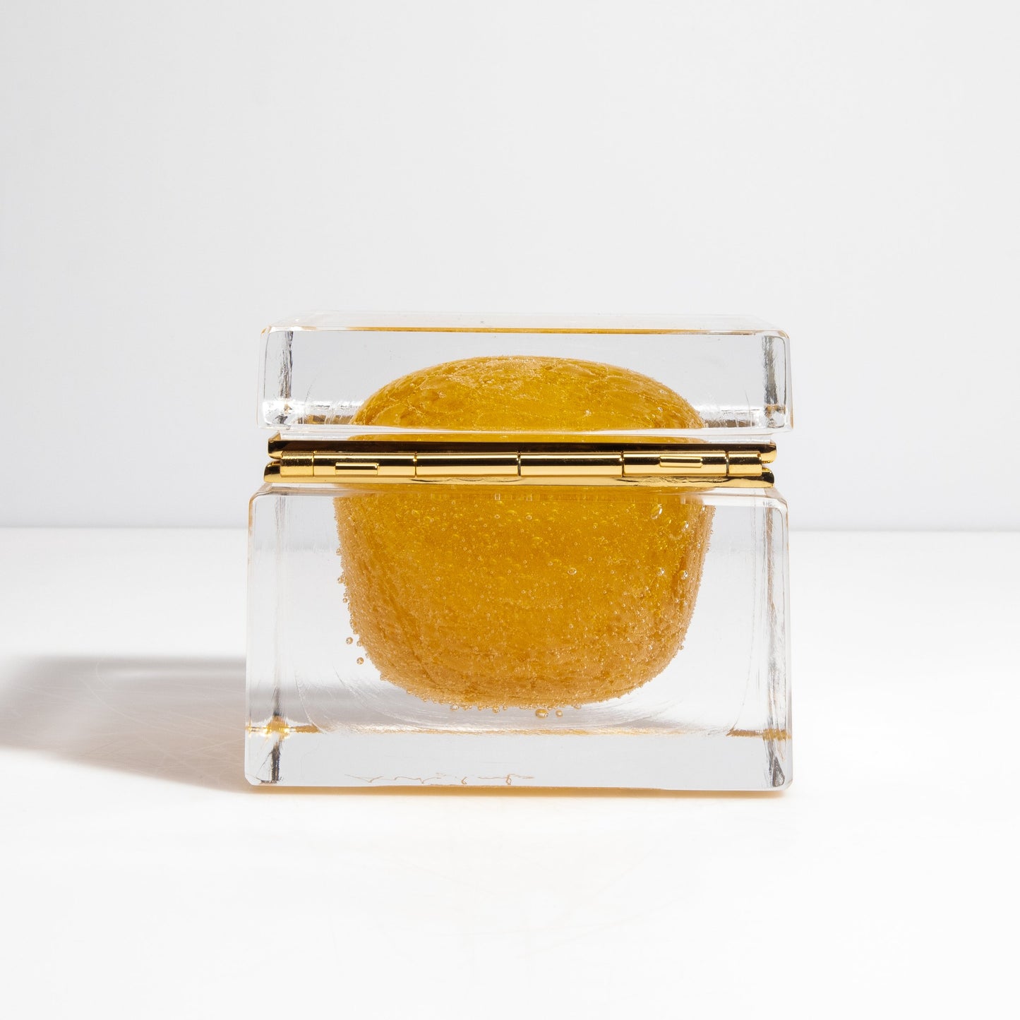 Murano Box with Bubbles and Brass Fittings in Amber