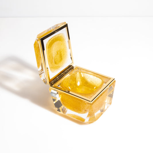 Murano Box with Bubbles and Brass Fittings in Amber