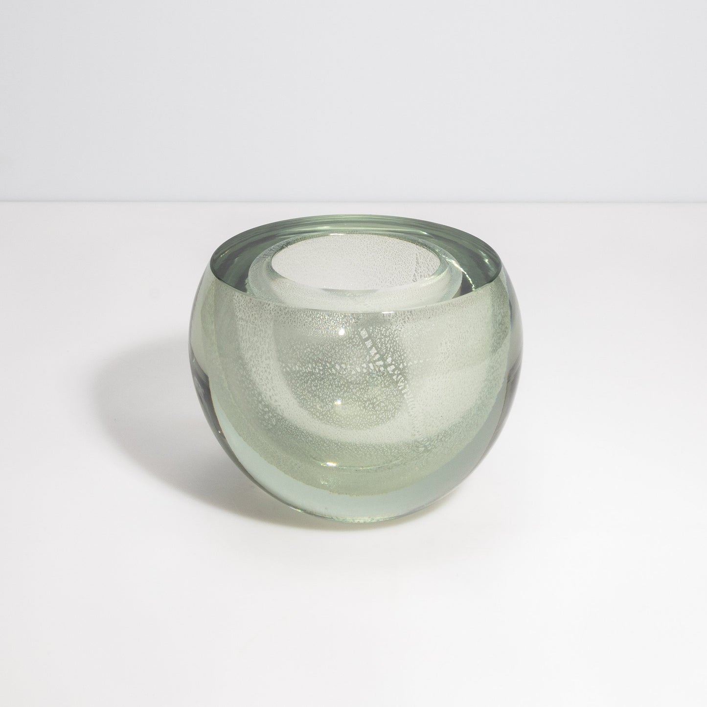 Murano Sphere Vase in Clear with Silver Flecks