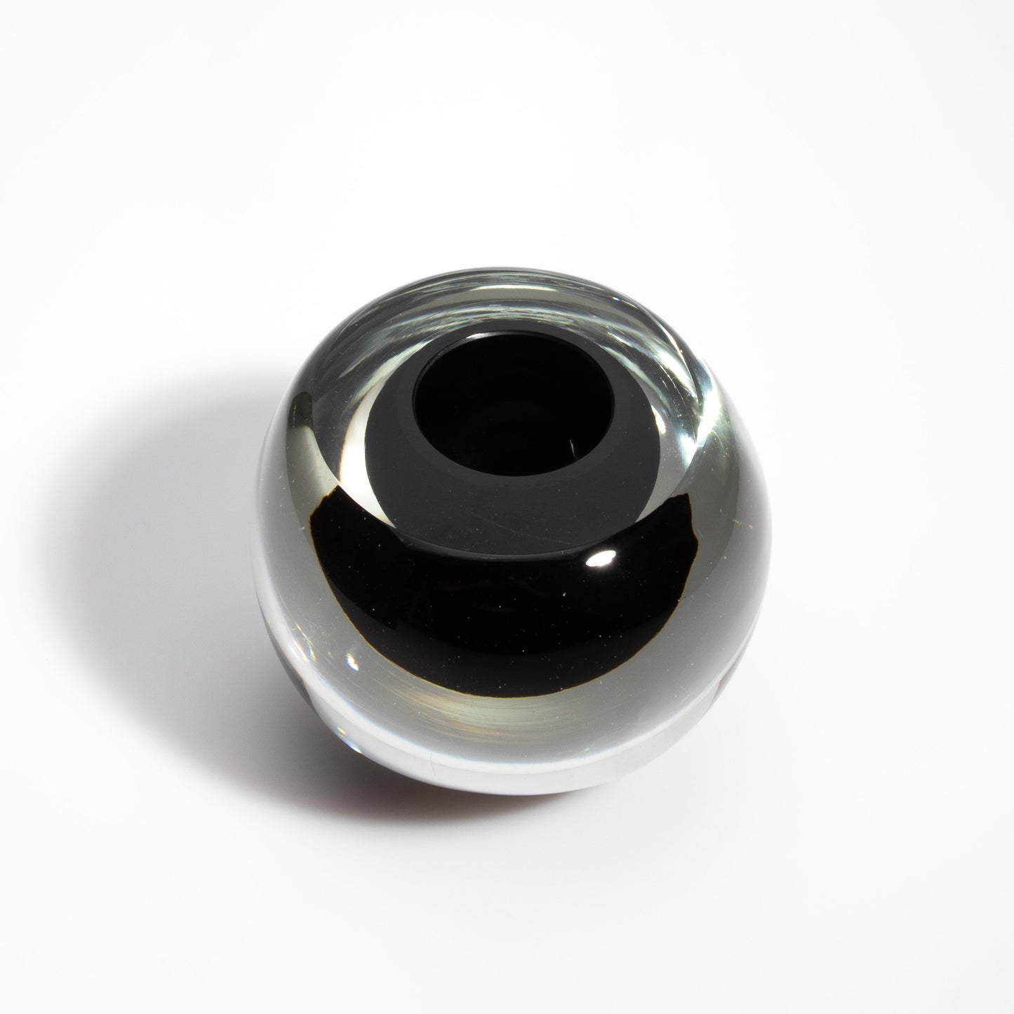 Murano Vase Sphere in Clear with Onyx Black