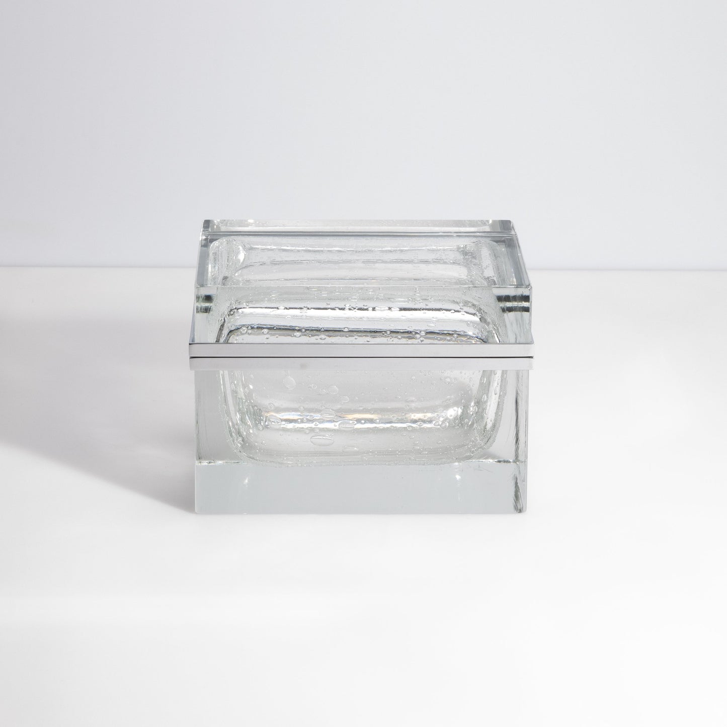 Murano Box with Bubbles and Chrome Fittings in Crystal
