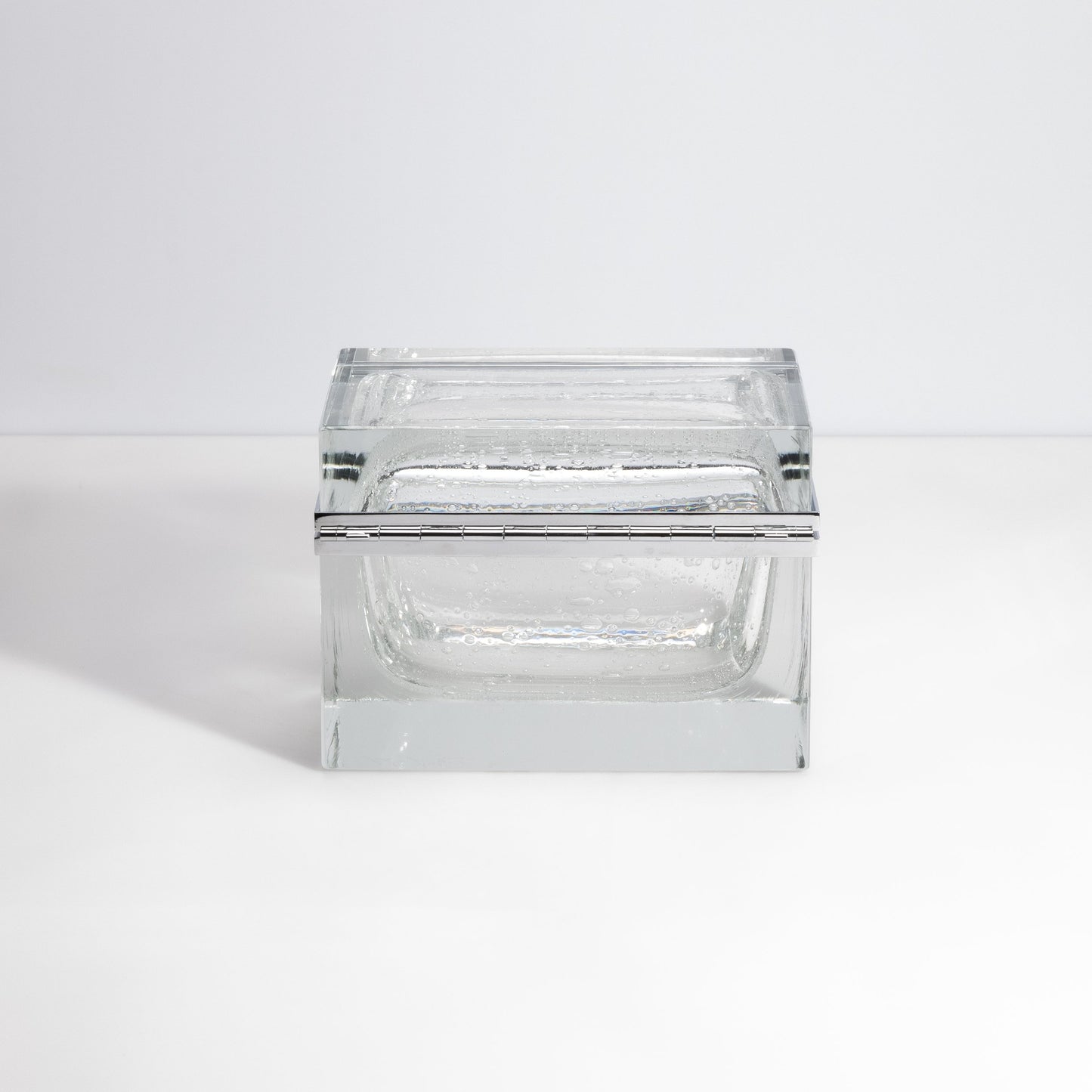 Murano Box with Bubbles and Chrome Fittings in Crystal