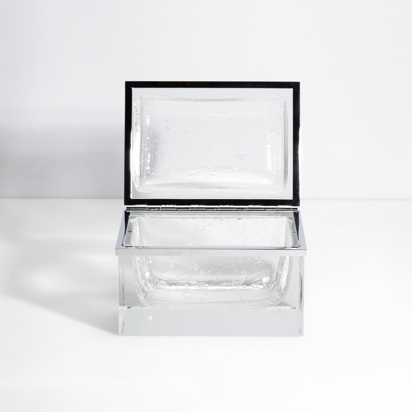 Murano Box with Bubbles and Chrome Fittings in Crystal
