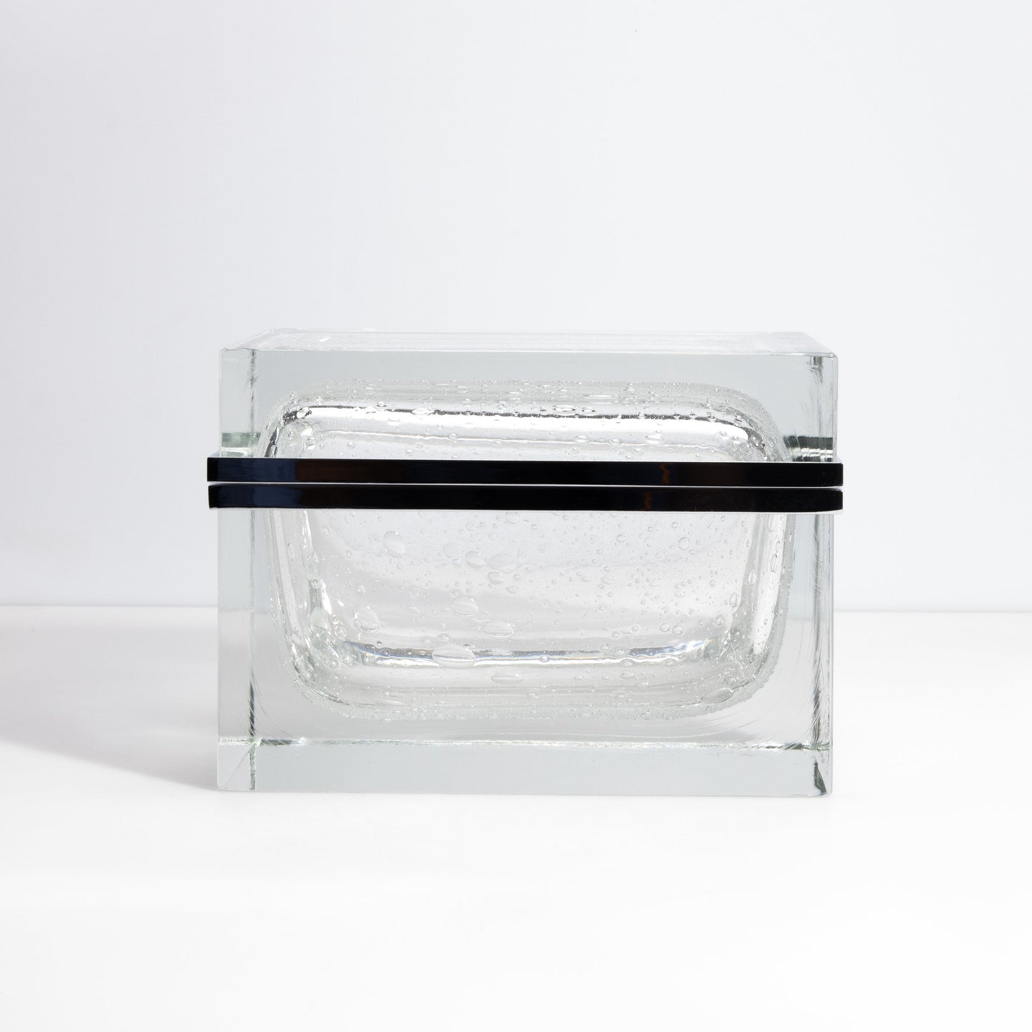 Murano Box with Bubbles and Chrome Fittings in Crystal