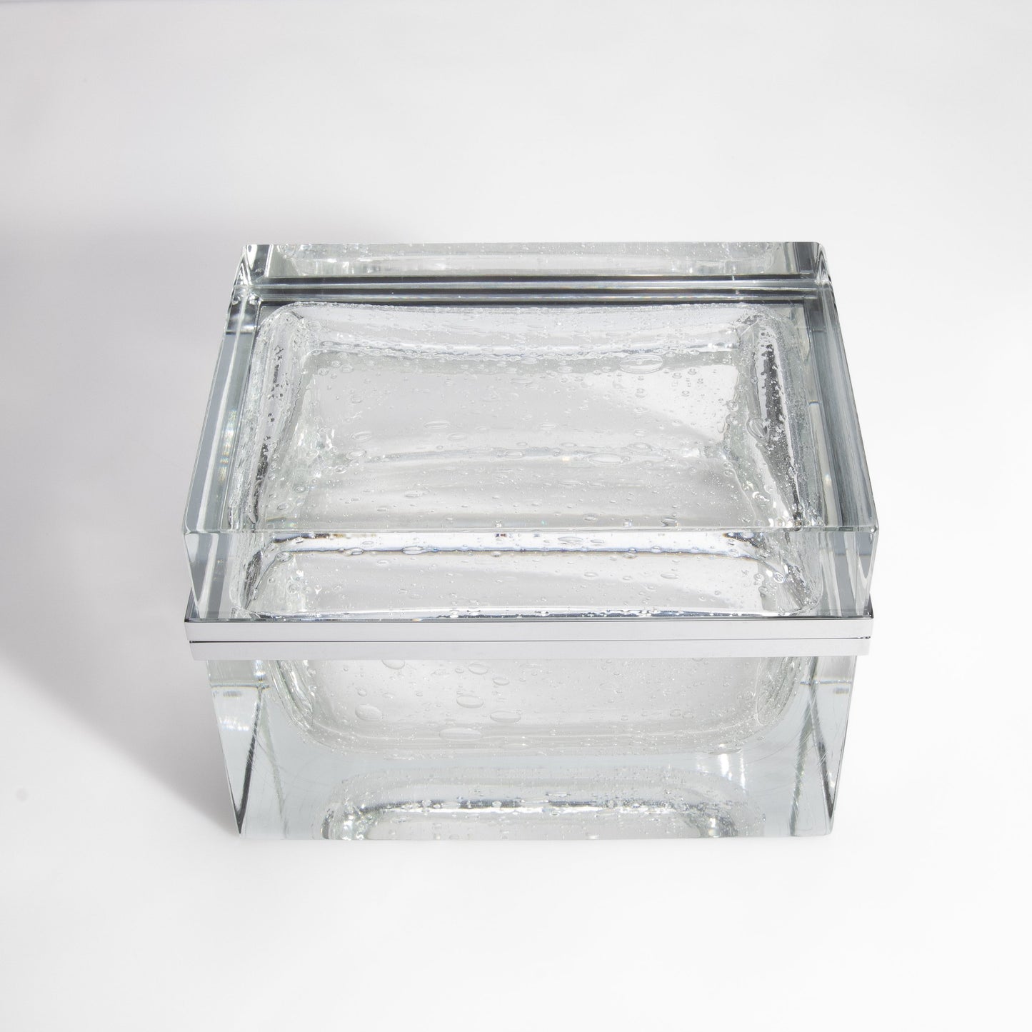 Murano Box with Bubbles and Chrome Fittings in Crystal