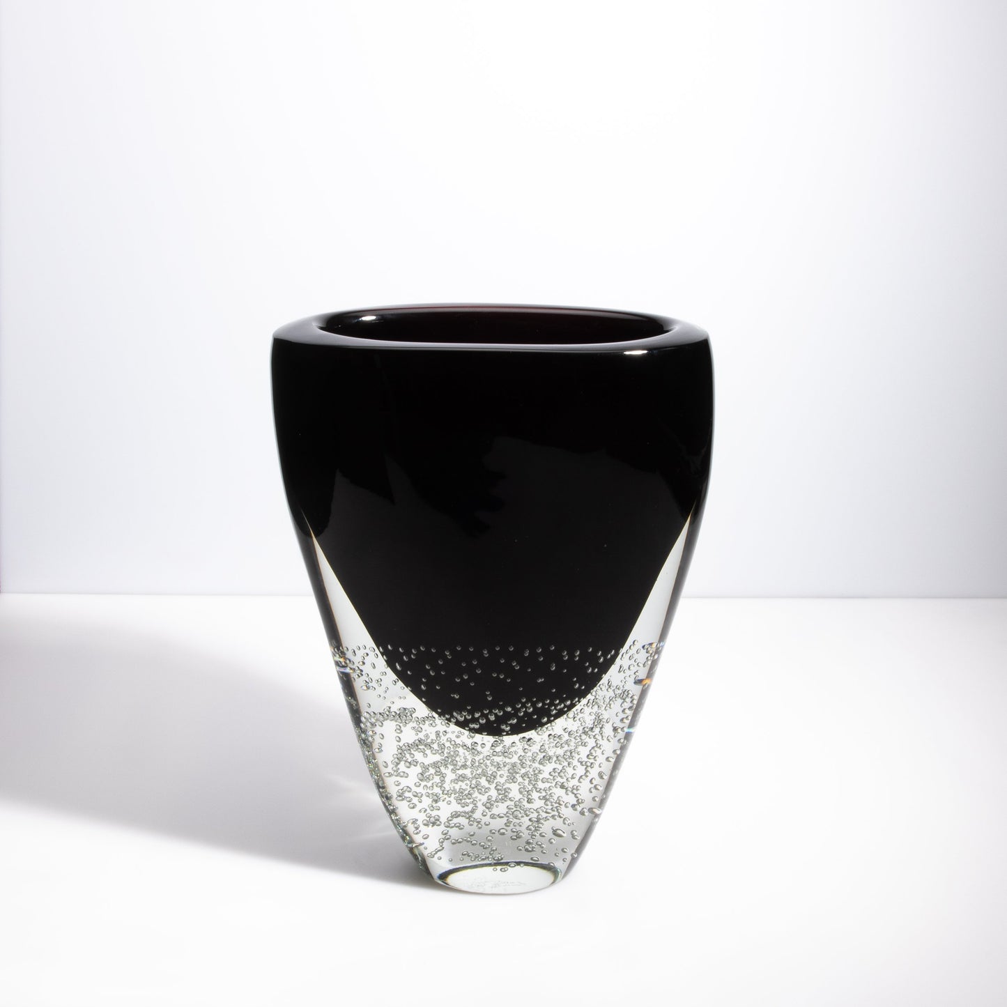 Murano Massiccio Vase with Bubbles in Black Onyx and Clear