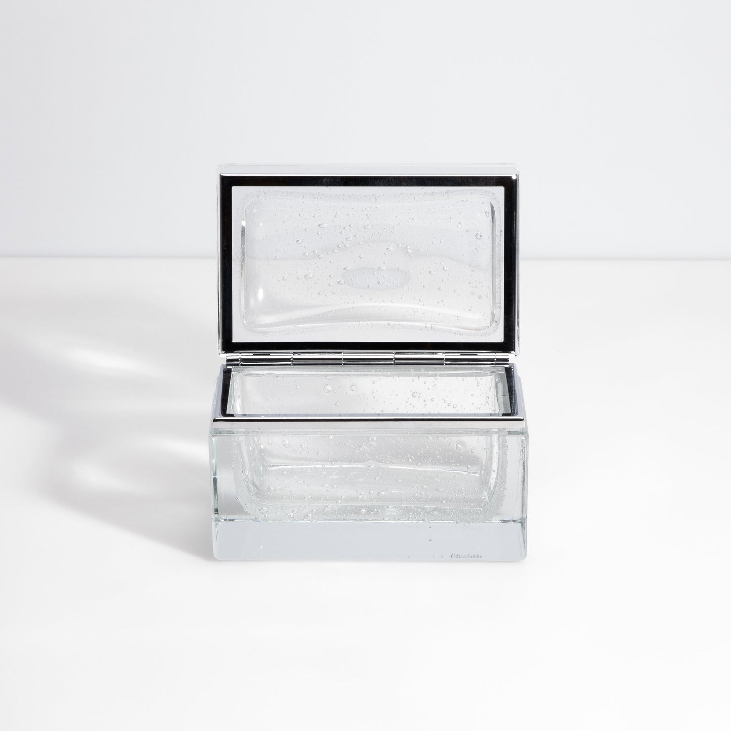 Murano Box with Bubbles and Chrome Fittings in Crystal