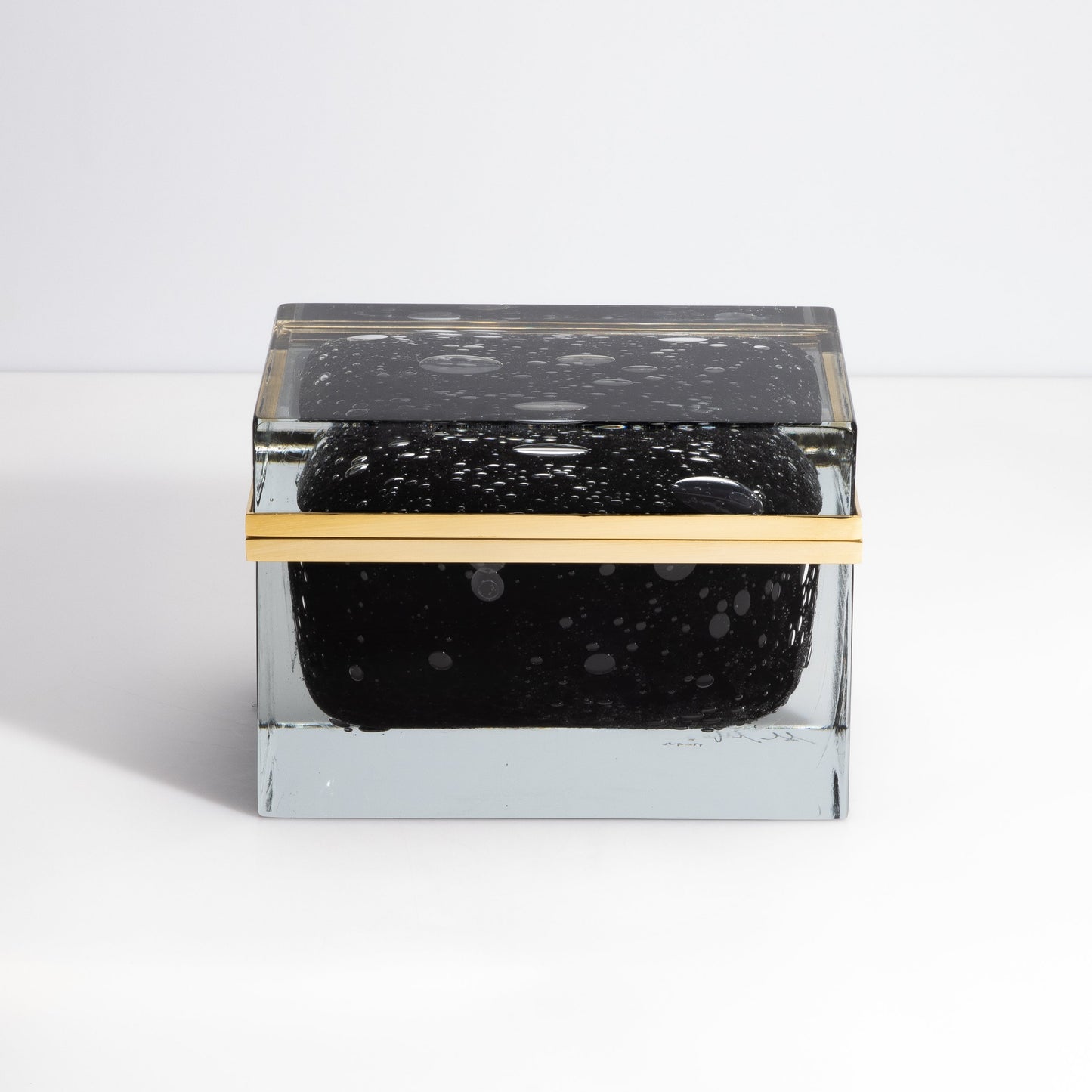 Murano Glass Box in Black with Bubbles and Brass Fittings
