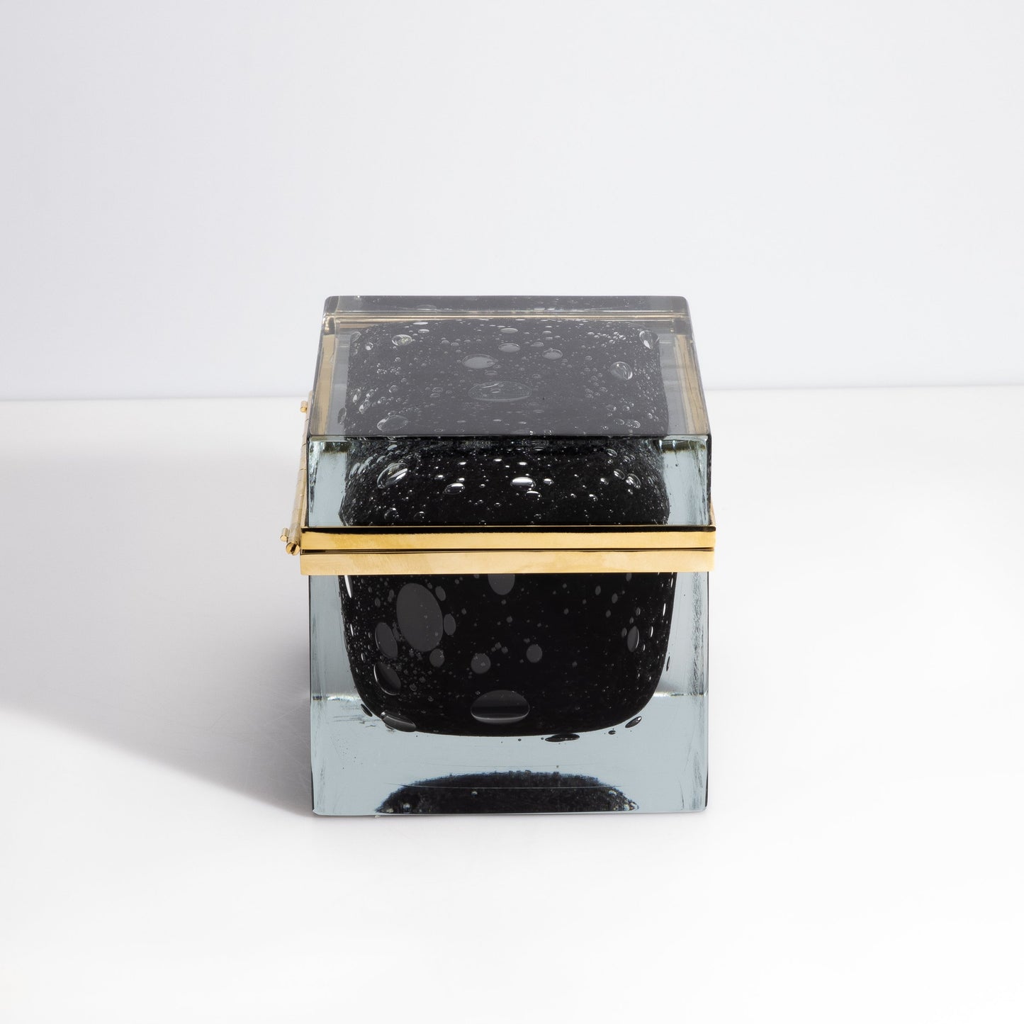Murano Glass Box in Black with Bubbles and Brass Fittings