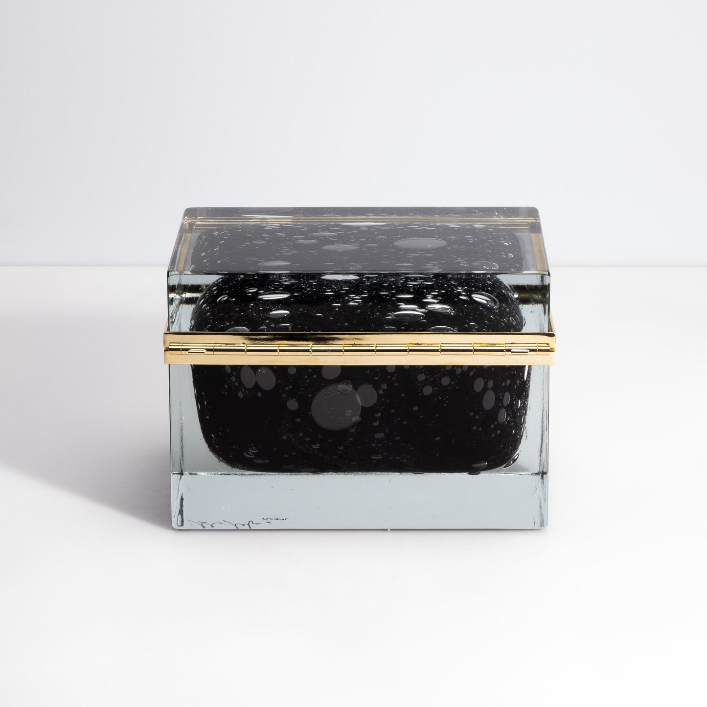 Murano Glass Box in Black with Bubbles and Brass Fittings