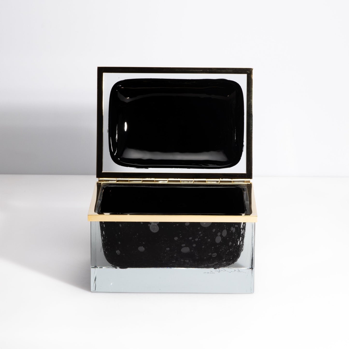 Murano Glass Box in Black with Bubbles and Brass Fittings