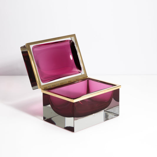 Murano Box with Brass Fittings in Ruby