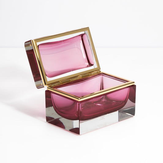 Murano Box with Brass Fittings in Ruby