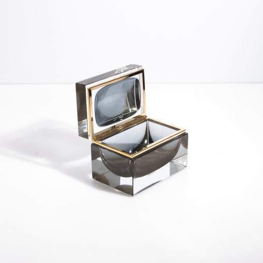 Murano Box with Brass Fittings in Grey with 24-Karat Gold Flecks