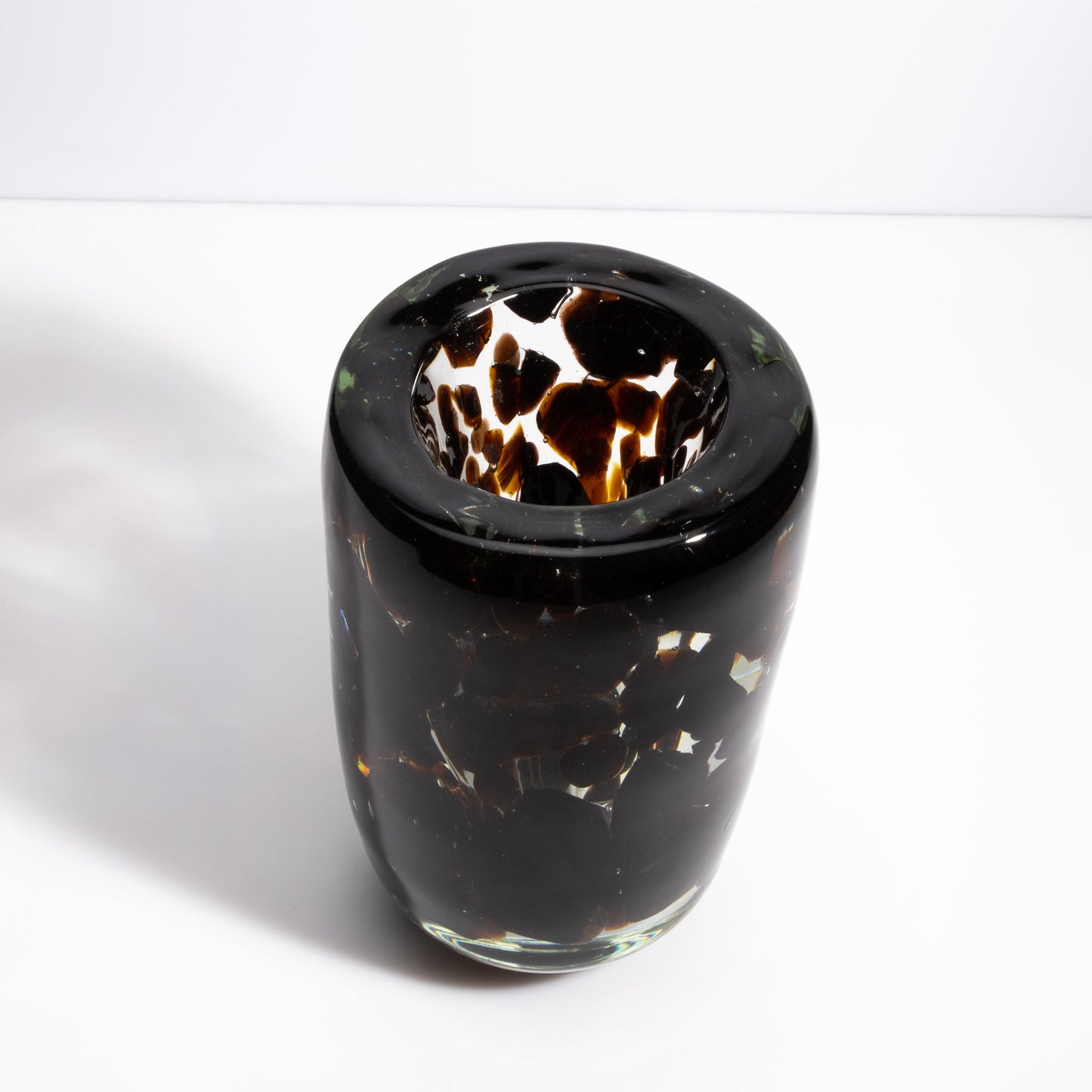 Murano Pollol Vase in Onyx Black and Dark Amber