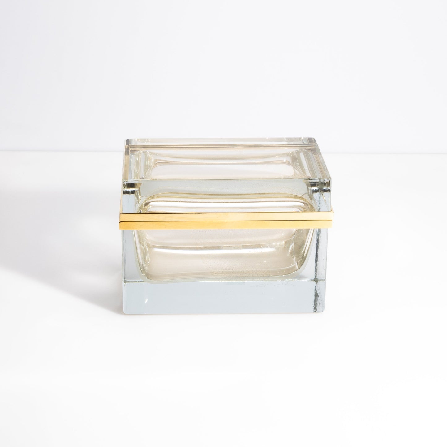 Murano Box with Brass Fittings in Crystal 24-Karat Gold Flecks