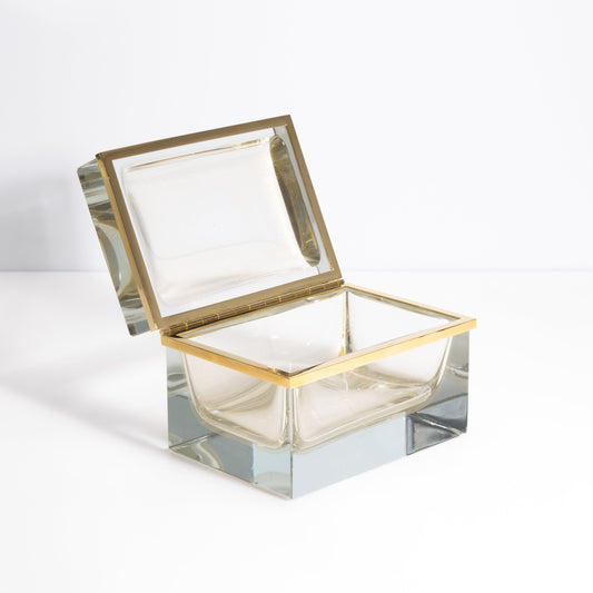 Murano Box with Brass Fittings in Crystal 24-Karat Gold Flecks