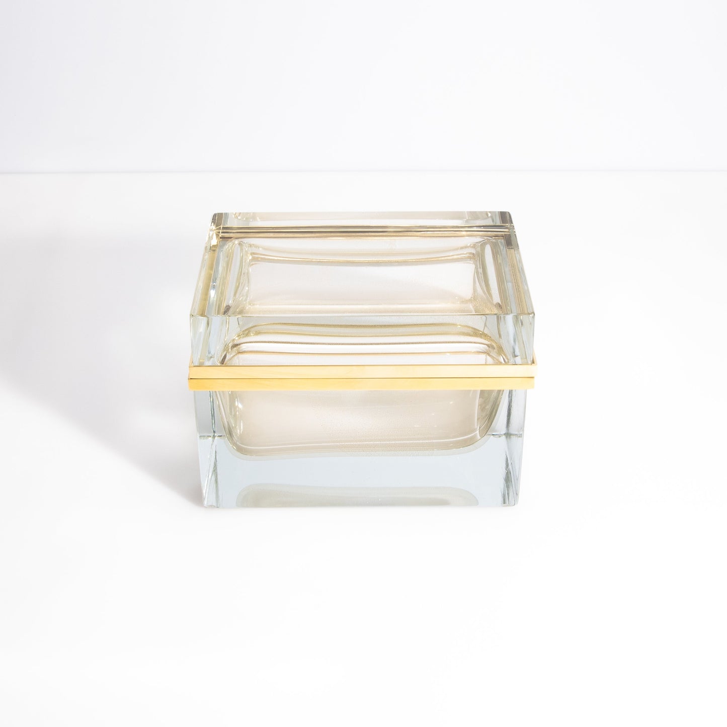 Murano Box with Brass Fittings in Crystal 24-Karat Gold Flecks