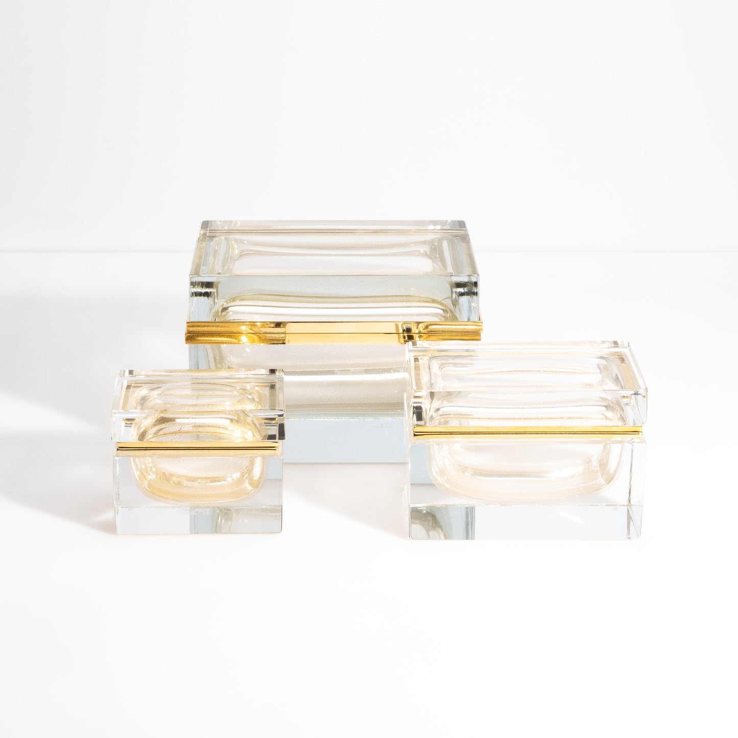 Murano Box with Brass Fittings in Crystal 24-Karat Gold Flecks